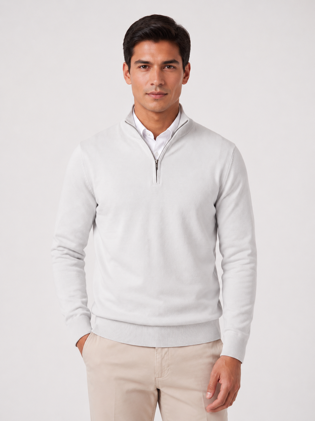 Men’s Quarter-Zip Jumper with Stand Collar