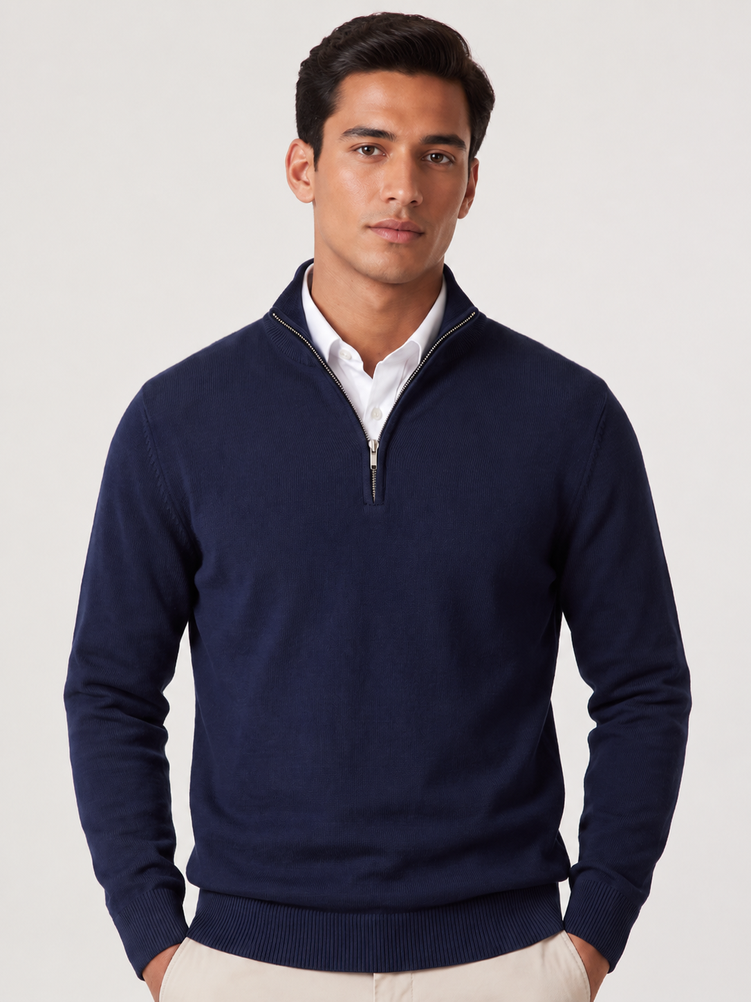 Men’s Quarter-Zip Jumper with Stand Collar