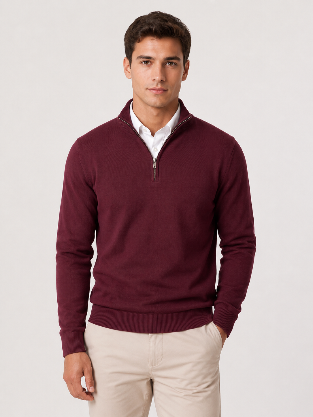 Men’s Quarter-Zip Jumper with Stand Collar