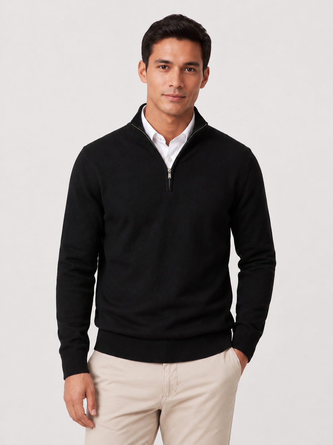 Men’s Quarter-Zip Jumper with Stand Collar
