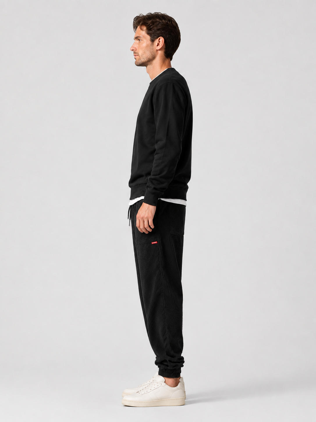 Men’s Ribbed Joggers Trousers with Drawcord Waist