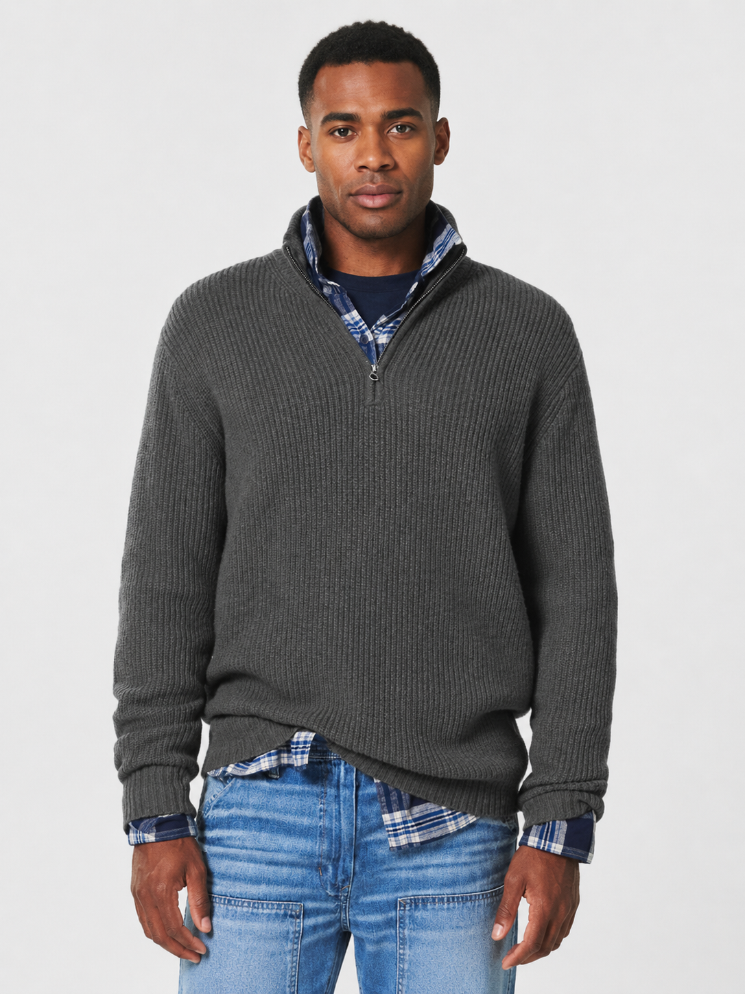 Men’s Ribbed Jumper with Quarter-Zip Neck