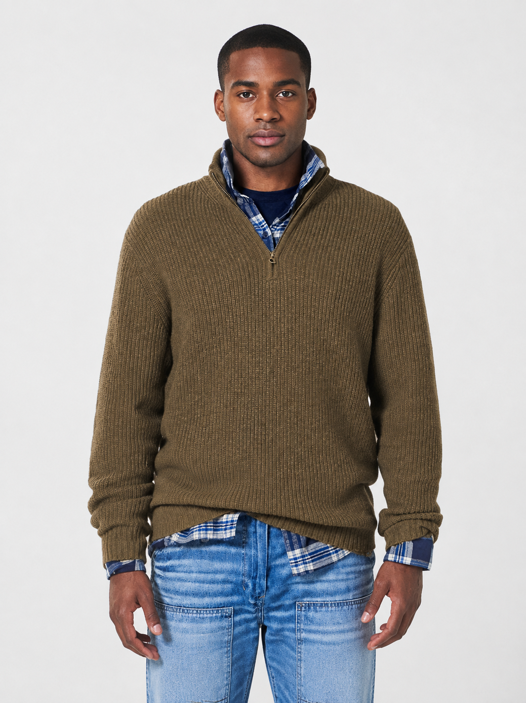 Men’s Ribbed Jumper with Quarter-Zip Neck