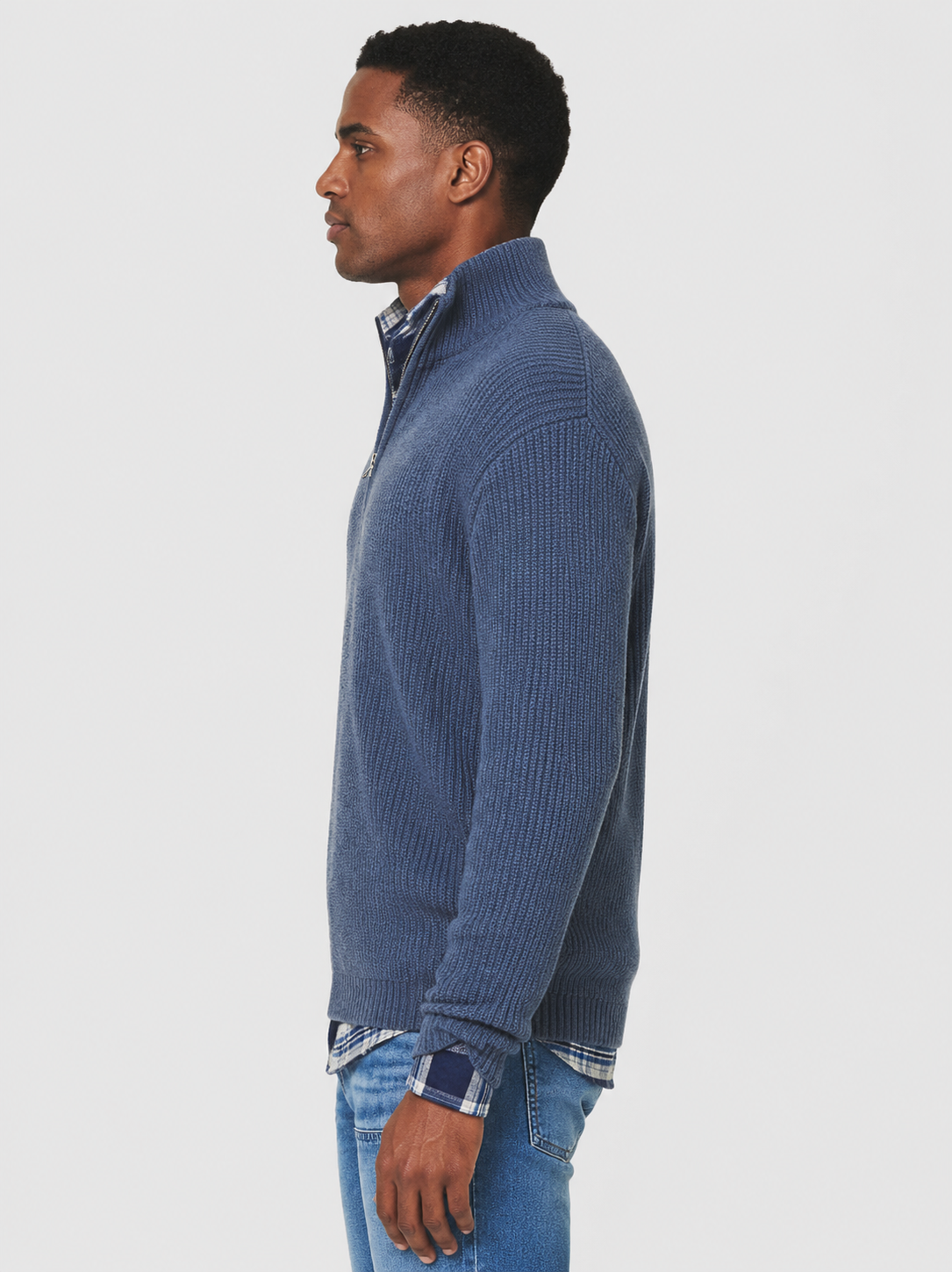 Men’s Ribbed Jumper with Quarter-Zip Neck