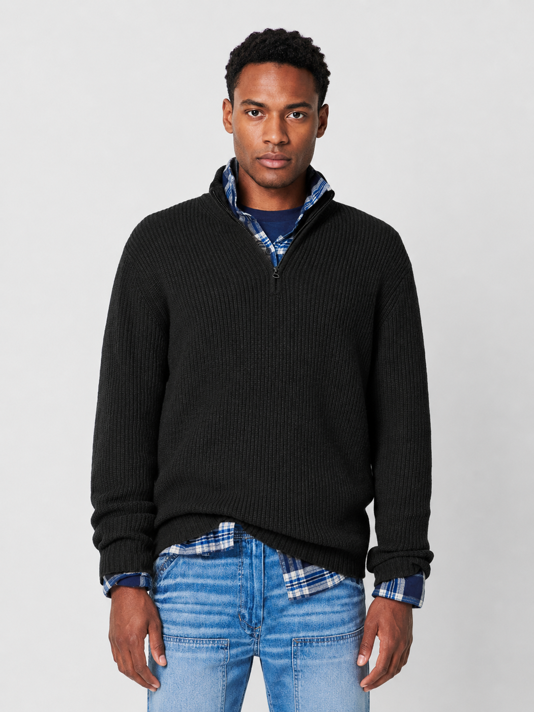 Men’s Ribbed Jumper with Quarter-Zip Neck