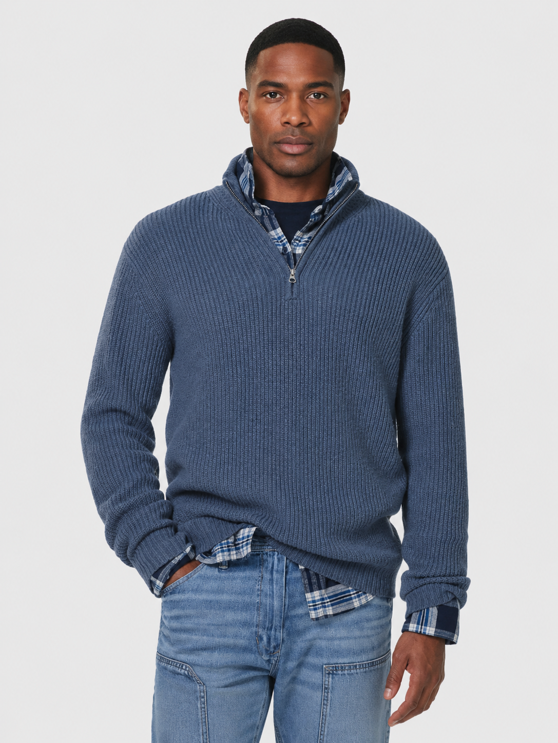 Men’s Ribbed Jumper with Quarter-Zip Neck