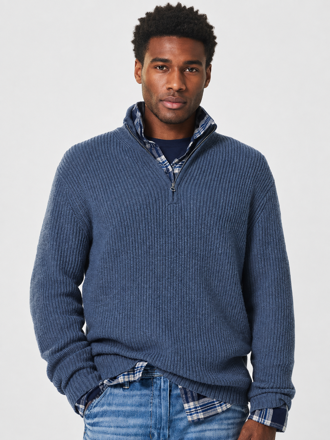Men’s Ribbed Jumper with Quarter-Zip Neck