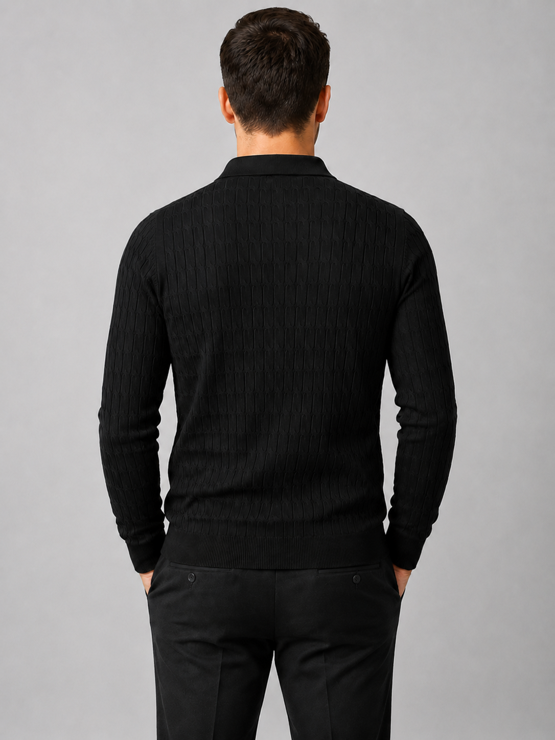 Men’s Ribbed Polo Jumper with Open Collar