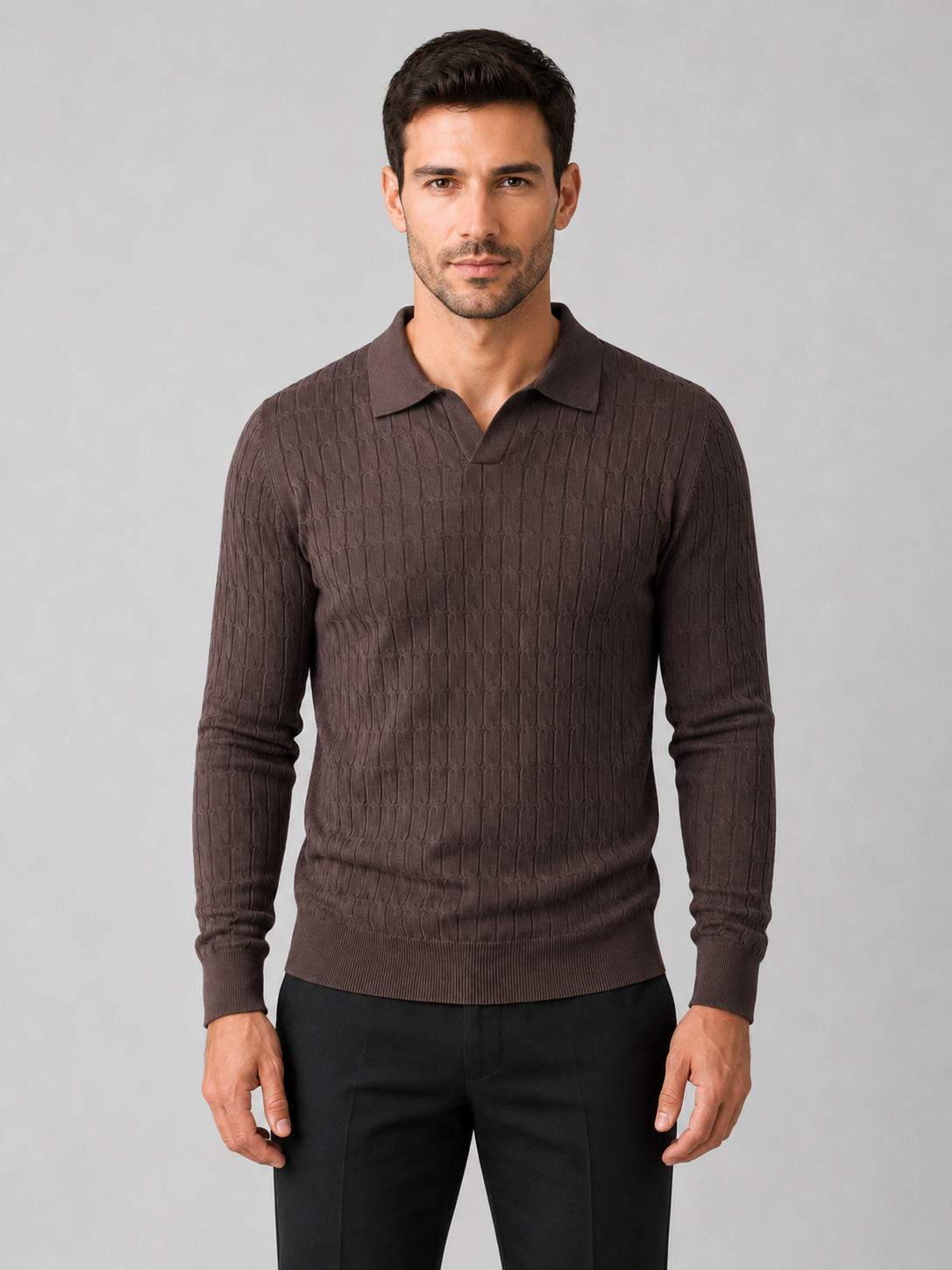 Men’s Ribbed Polo Jumper with Open Collar