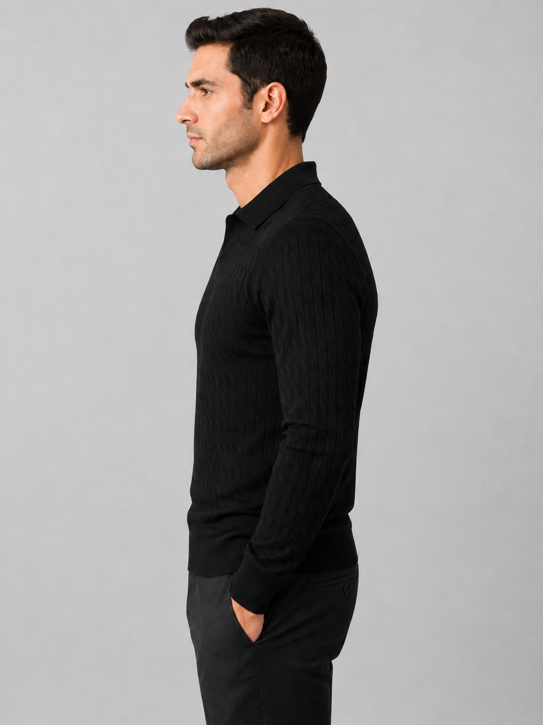 Men’s Ribbed Polo Jumper with Open Collar
