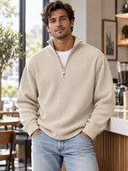 Men’s Ribbed Quarter-Zip Jumper with Stand Collar