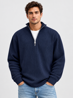 Men’s Ribbed Quarter-Zip Jumper with Stand Collar