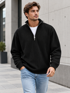 Men’s Ribbed Quarter-Zip Jumper with Stand Collar