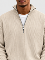 Men’s Ribbed Quarter-Zip Jumper with Stand Collar