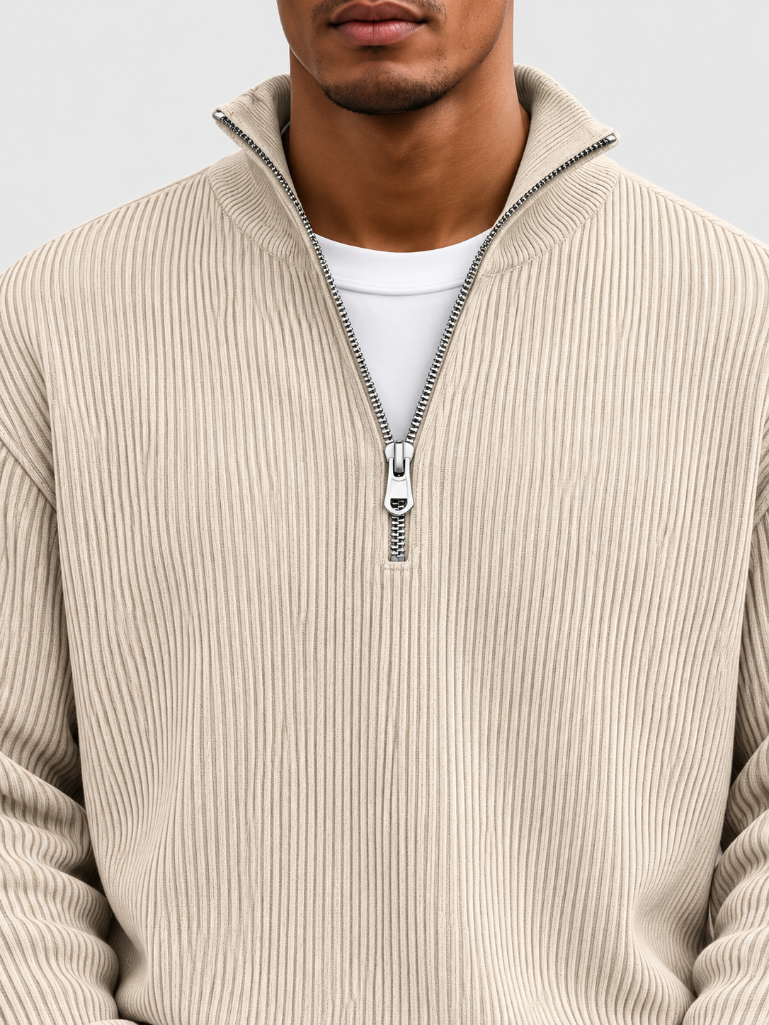 Men’s Ribbed Quarter-Zip Jumper with Stand Collar