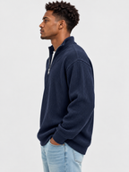 Men’s Ribbed Quarter-Zip Jumper with Stand Collar