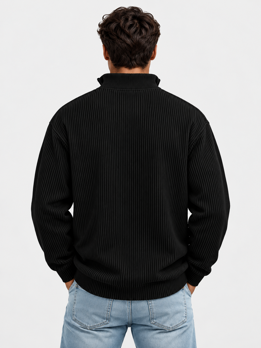 Men’s Ribbed Quarter-Zip Jumper with Stand Collar