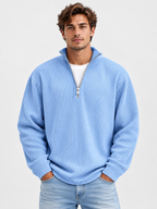 Men’s Ribbed Quarter-Zip Jumper with Stand Collar