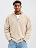 Men’s Ribbed Quarter-Zip Jumper with Stand Collar