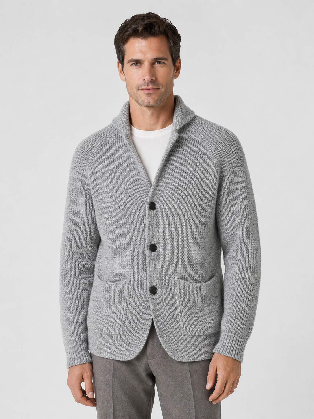 Men's Shawl Collar Ribbed Knit Cardigan