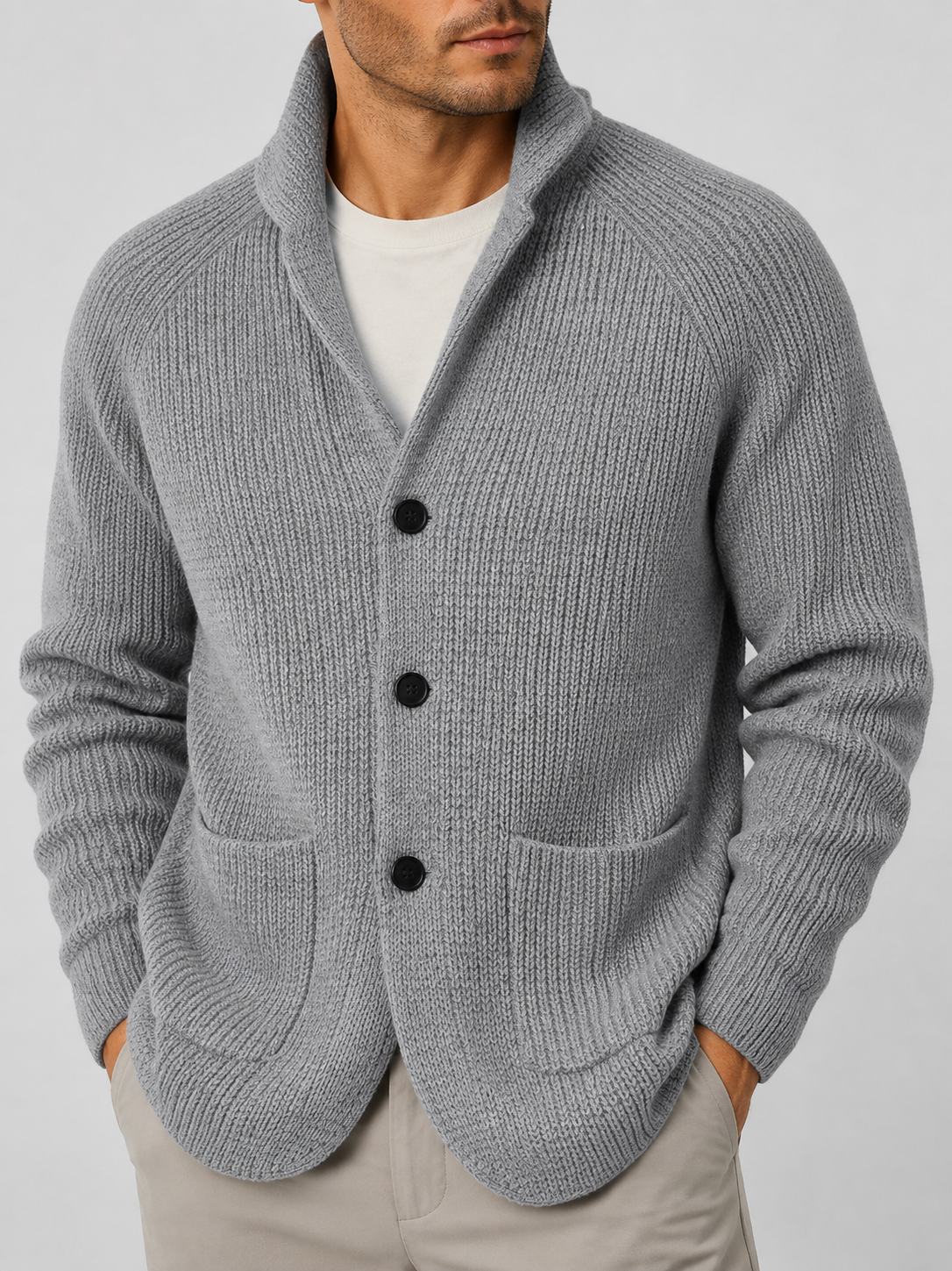 Men's Shawl Collar Ribbed Knit Cardigan