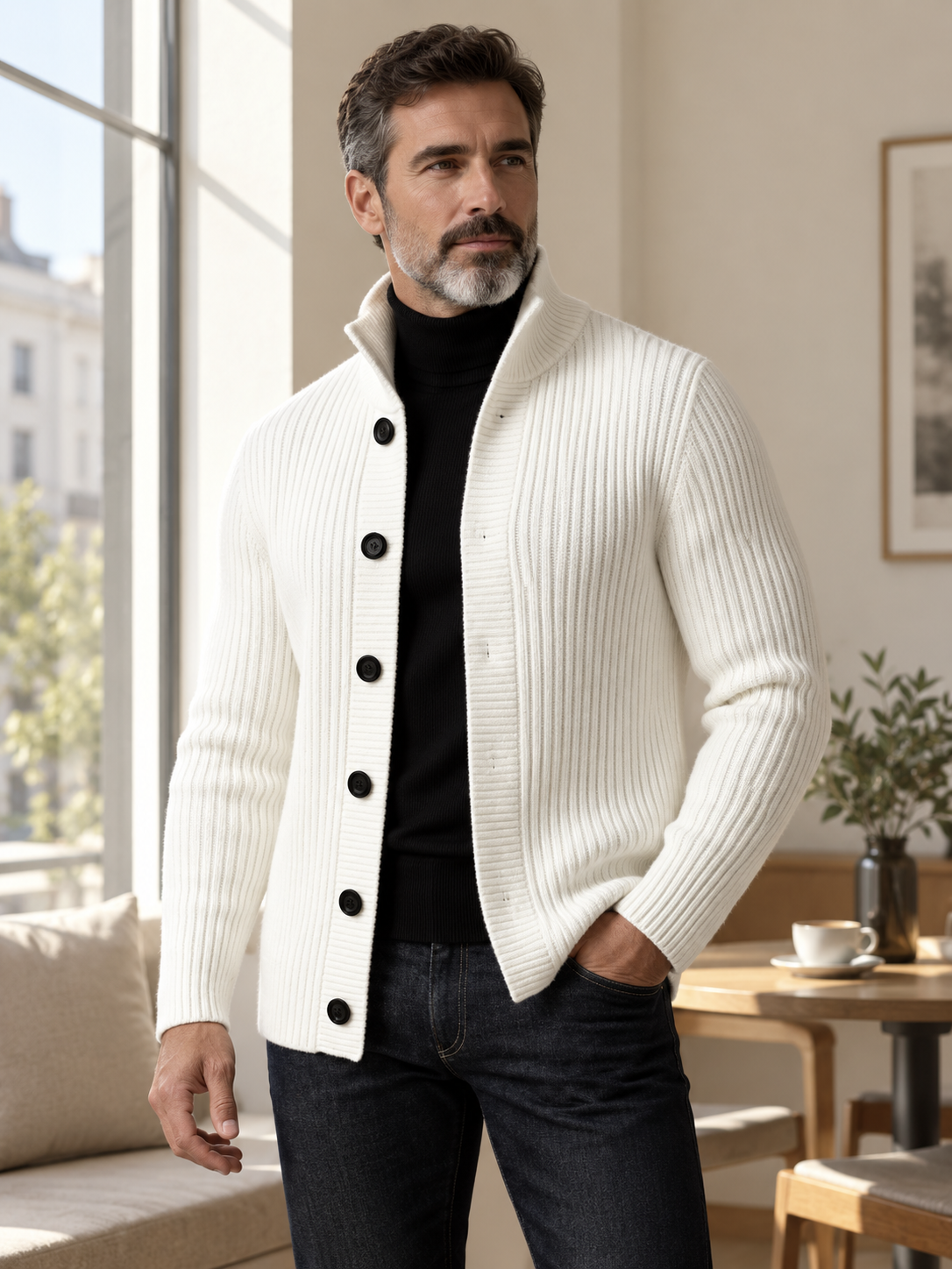 Men's Single-Breasted Knit Cardigan