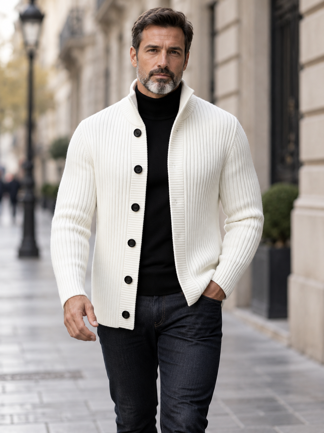 Men's Single-Breasted Knit Cardigan