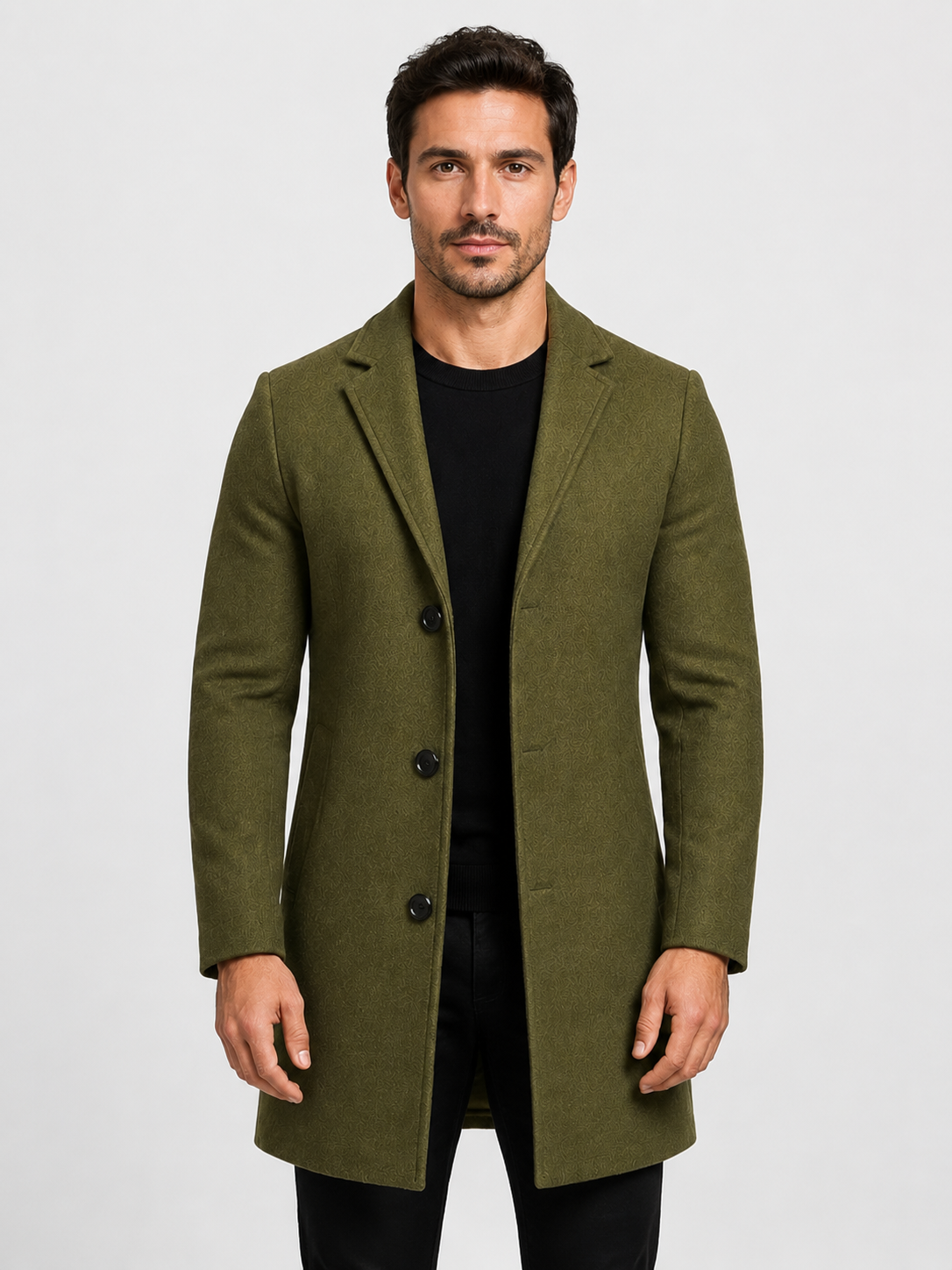 Men’s Single-Breasted Overcoat with Notch Lapels