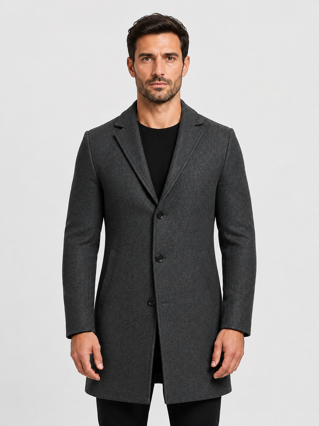 Men’s Single-Breasted Overcoat with Notch Lapels