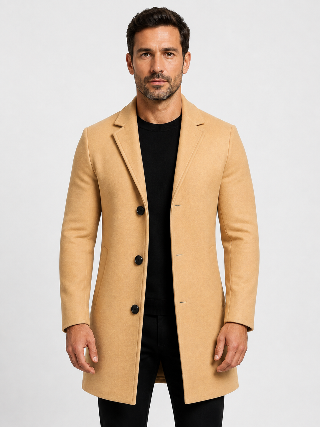 Men’s Single-Breasted Overcoat with Notch Lapels