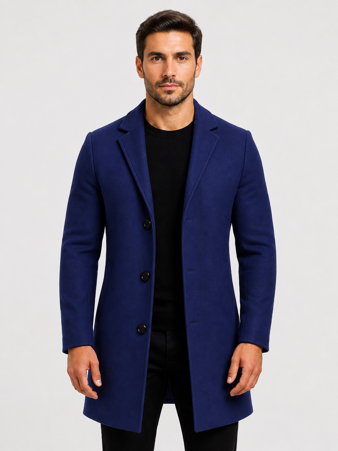 Men’s Single-Breasted Overcoat with Notch Lapels