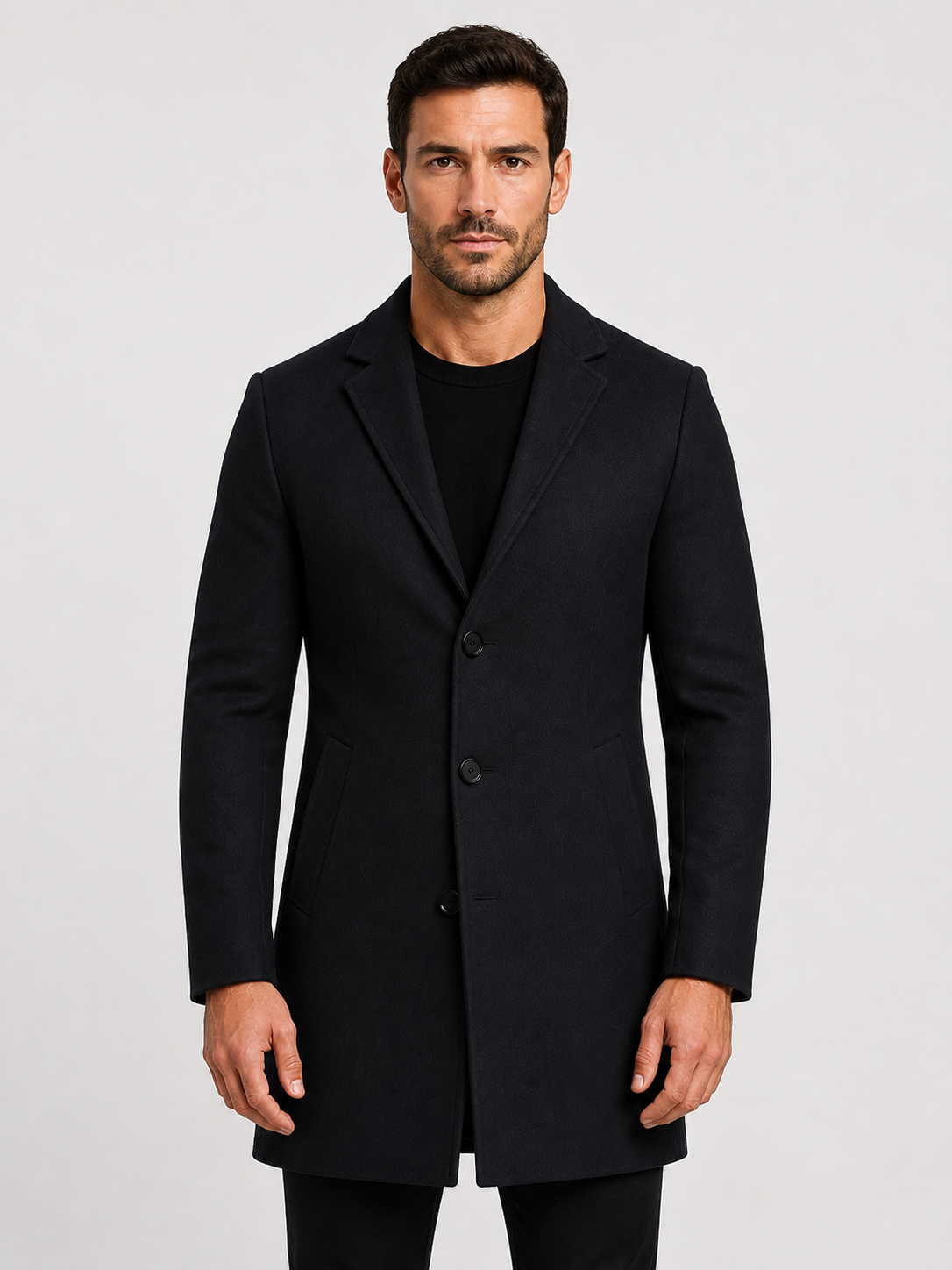 Men’s Single-Breasted Overcoat with Notch Lapels