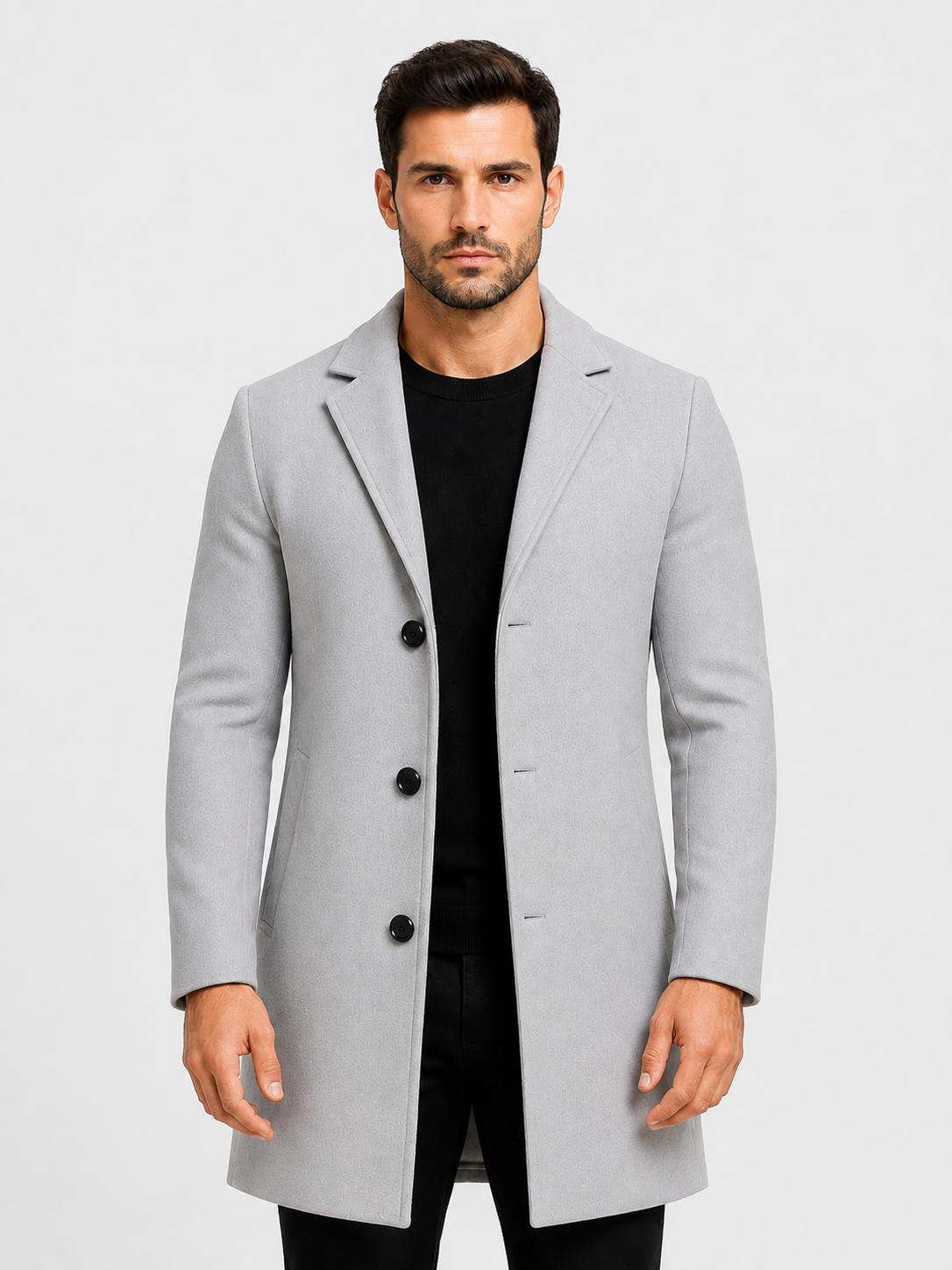 Men’s Single-Breasted Overcoat with Notch Lapels