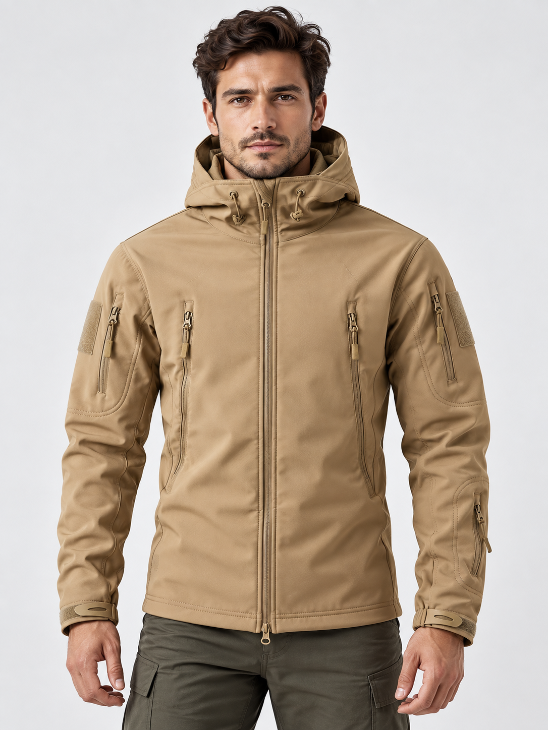 Men's Softshell Zip-Front Jacket with Multiple Pockets