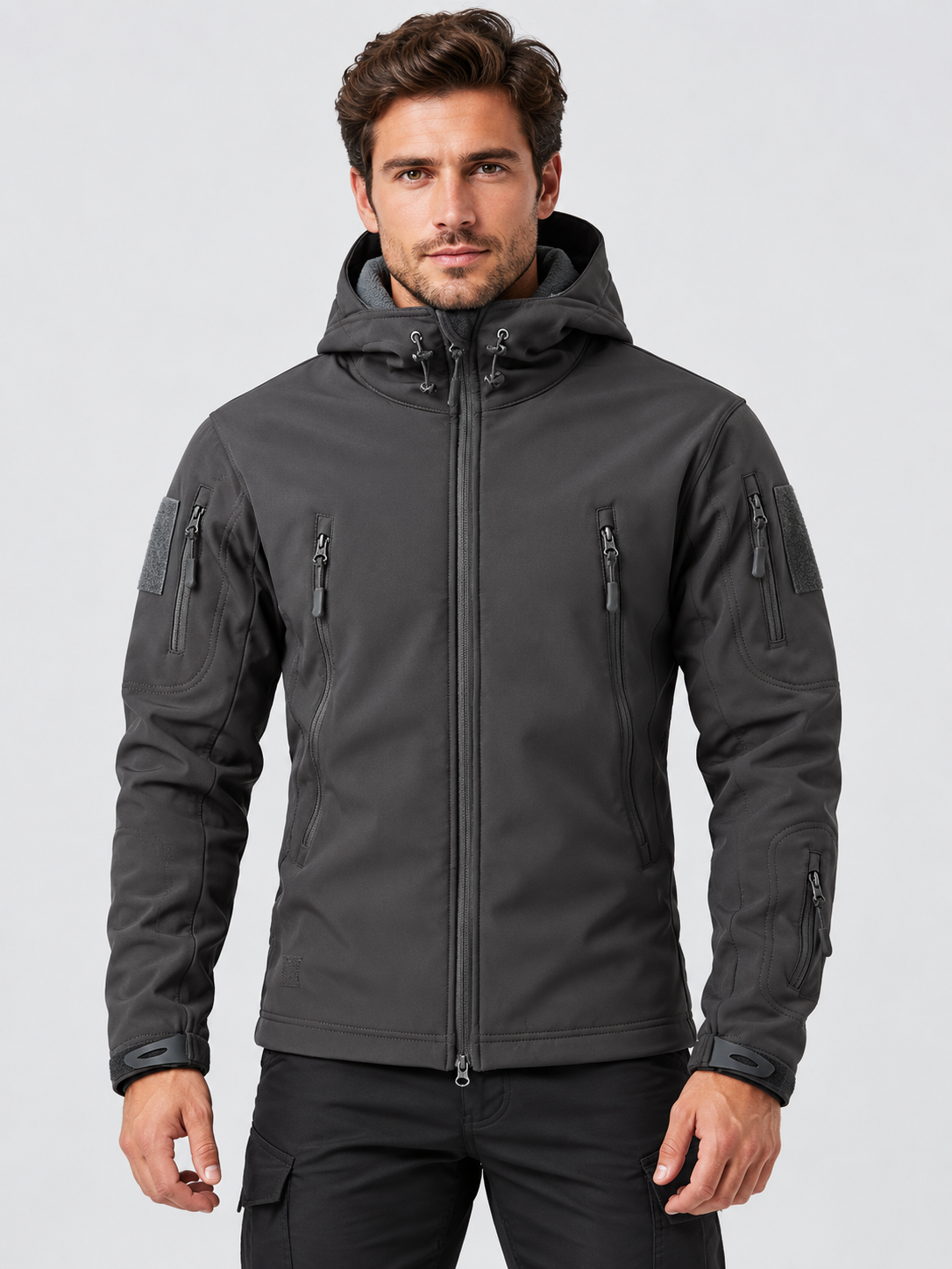 Men's Softshell Zip-Front Jacket with Multiple Pockets