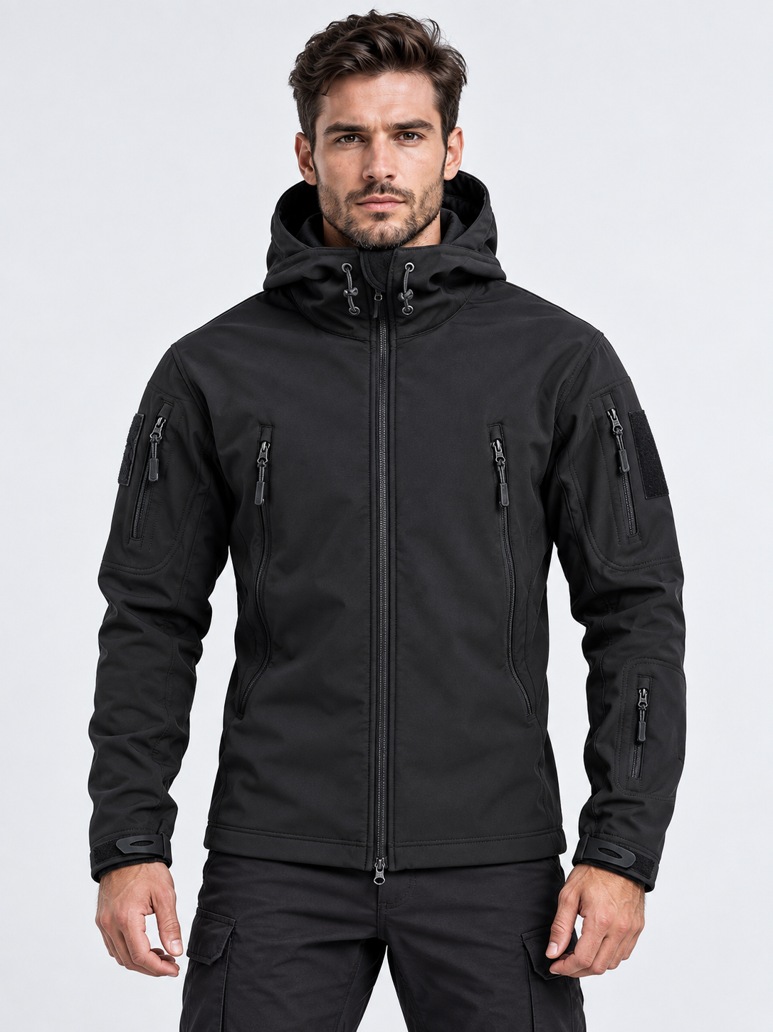Men's Softshell Zip-Front Jacket with Multiple Pockets