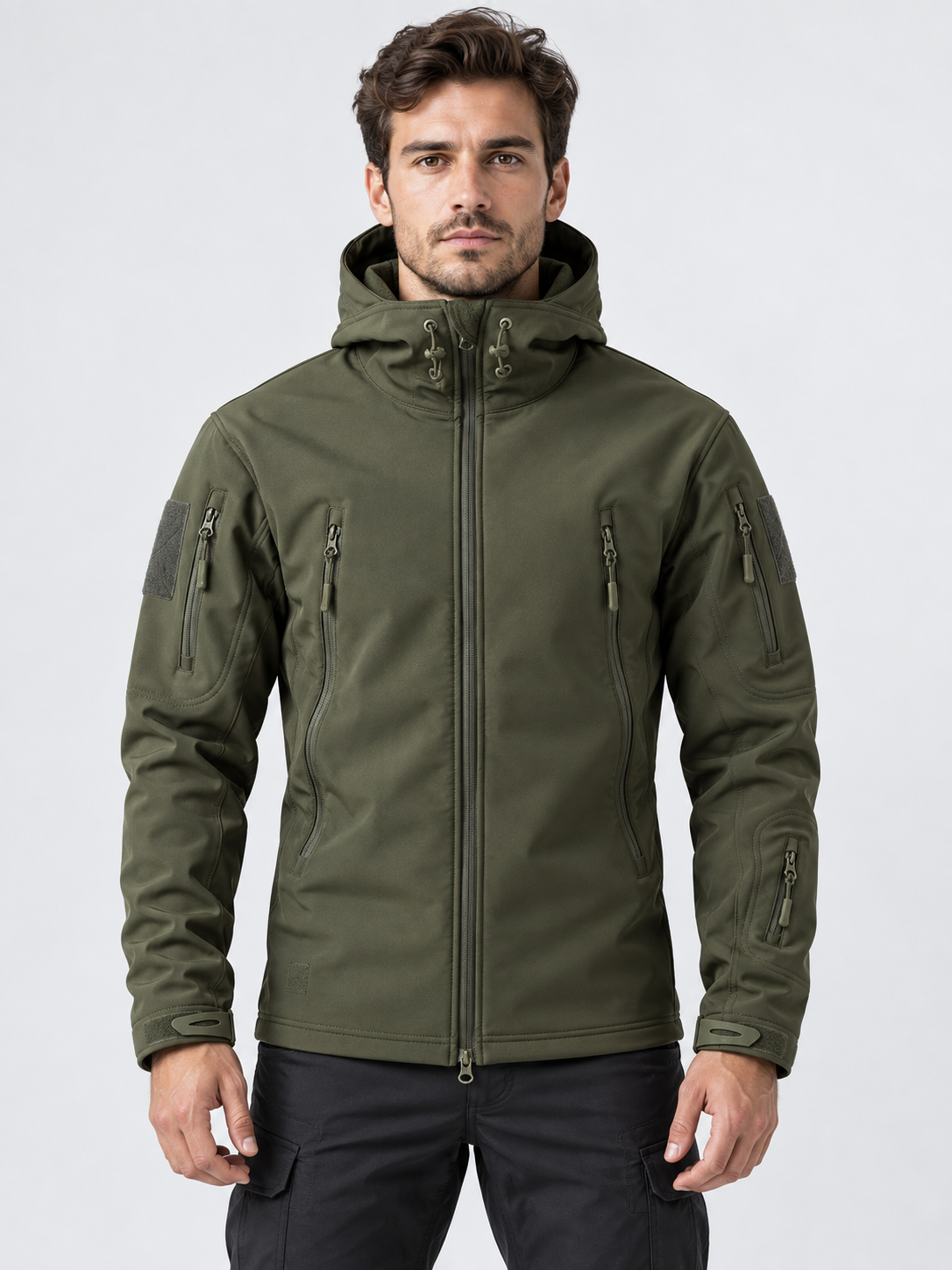 Men's Softshell Zip-Front Jacket with Multiple Pockets