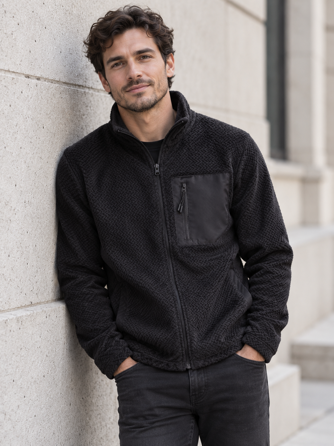 Men's Stand Collar Zip-Up Outdoor Jacket