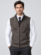 Men's Stand Collar Zip-Up Sleeveless Knit Cardigan Vest