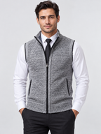 Men's Stand Collar Zip-Up Sleeveless Knit Cardigan Vest