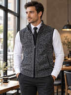 Men's Stand Collar Zip-Up Sleeveless Knit Cardigan Vest