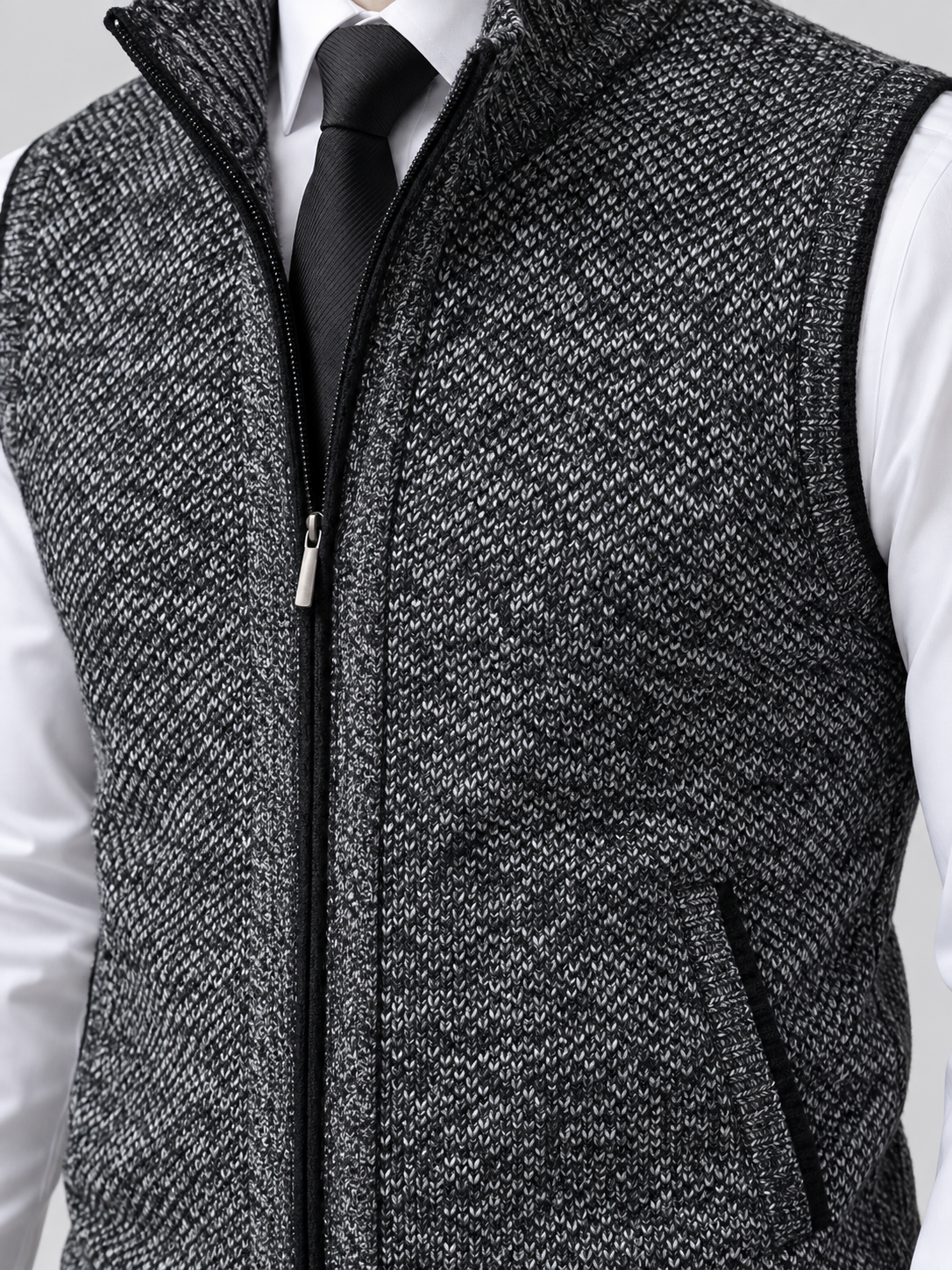 Men's Stand Collar Zip-Up Sleeveless Knit Cardigan Vest
