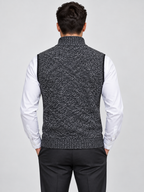 Men's Stand Collar Zip-Up Sleeveless Knit Cardigan Vest