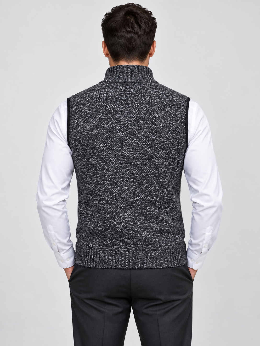 Men's Stand Collar Zip-Up Sleeveless Knit Cardigan Vest