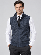 Men's Stand Collar Zip-Up Sleeveless Knit Cardigan Vest
