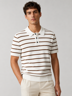 Men’s Striped Knit Polo Shirt with Short Sleeves