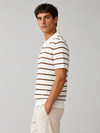 Men’s Striped Knit Polo Shirt with Short Sleeves