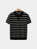 Men’s Striped Knit Polo Shirt with Short Sleeves