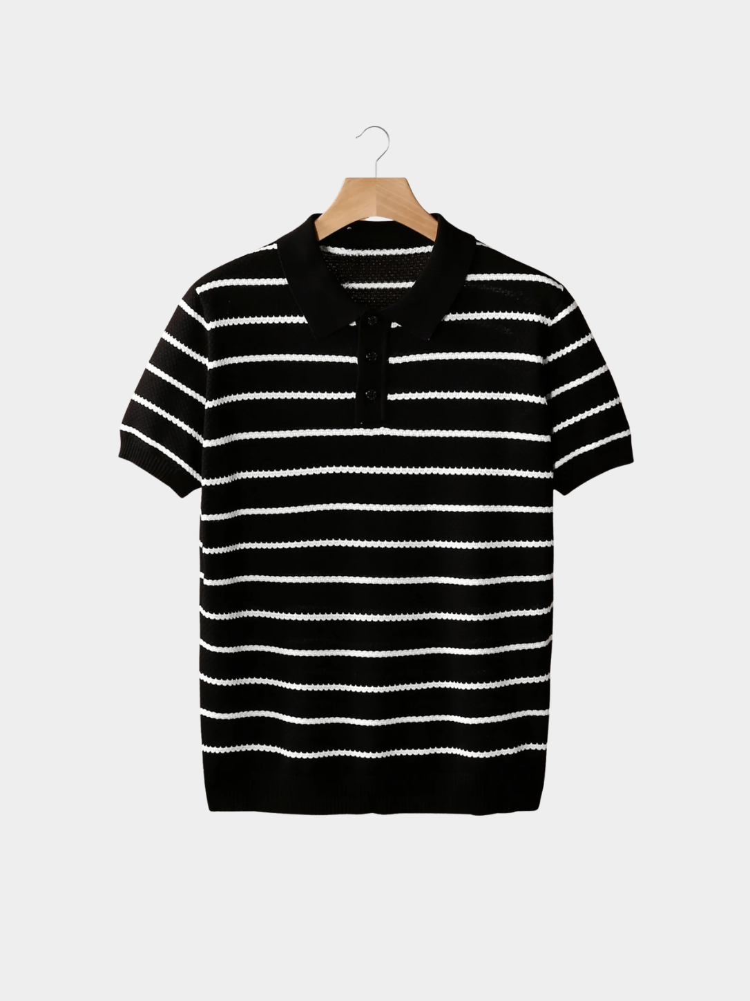 Men’s Striped Knit Polo Shirt with Short Sleeves
