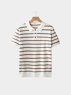 Men’s Striped Knit Polo Shirt with Short Sleeves